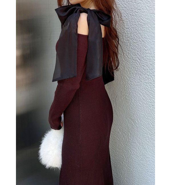 MERCURYDUO「ショルダーリボンニットワンピース」|ワンピース|