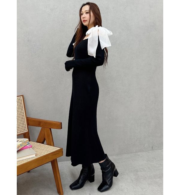 MERCURYDUO「ショルダーリボンニットワンピース」|ワンピース|