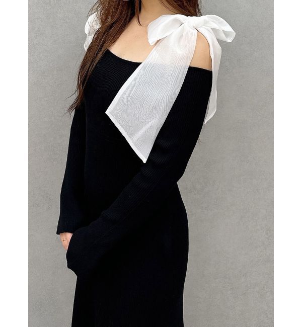 MERCURYDUO「ショルダーリボンニットワンピース」|ワンピース|