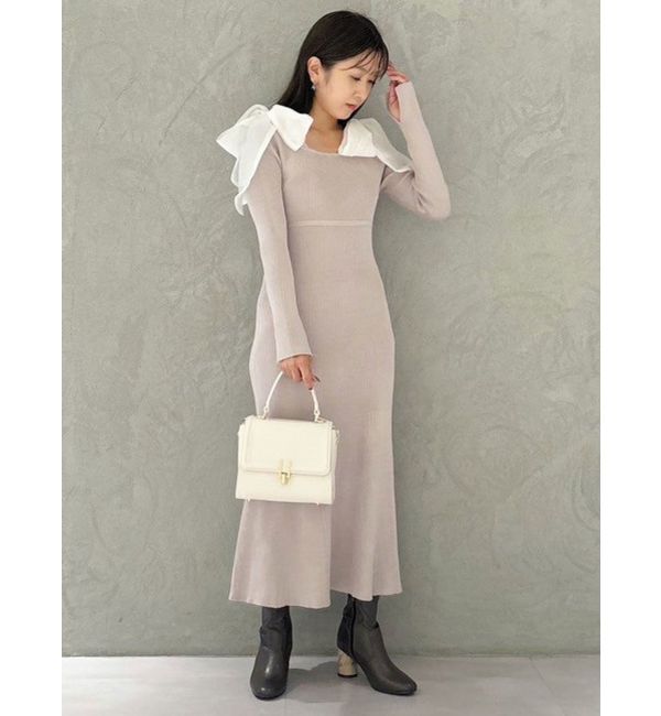 MERCURYDUO「ショルダーリボンニットワンピース」|ワンピース|