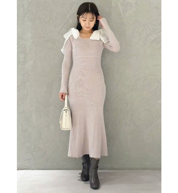 MERCURYDUO「ショルダーリボンニットワンピース」|ワンピース|