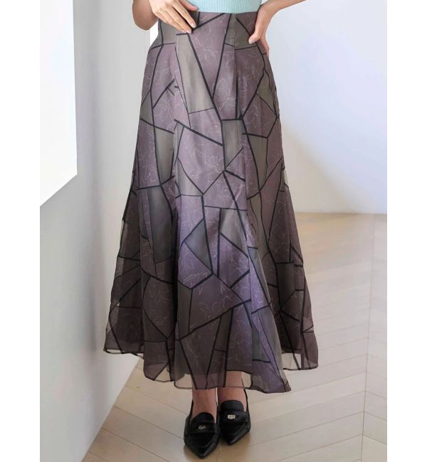 MERCURYDUO「ジオメトリックオパールフレアスカート」|スカート|ブラウン