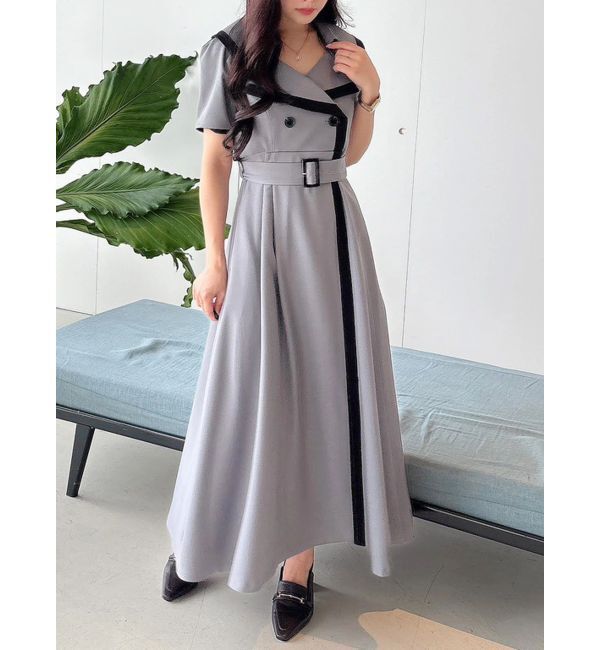 MERCURYDUO「バイカラーハーフスリーブトレンチフレアワンピース」|ワンピース|