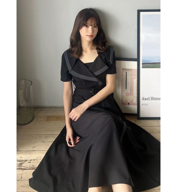 MERCURYDUO「バイカラーハーフスリーブトレンチフレアワンピース」|ワンピース|