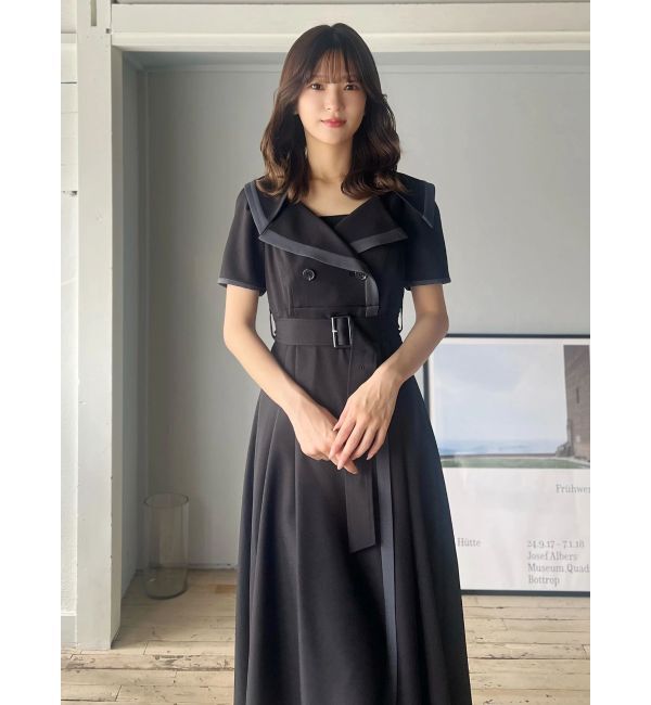 MERCURYDUO「バイカラーハーフスリーブトレンチフレアワンピース」|ワンピース|