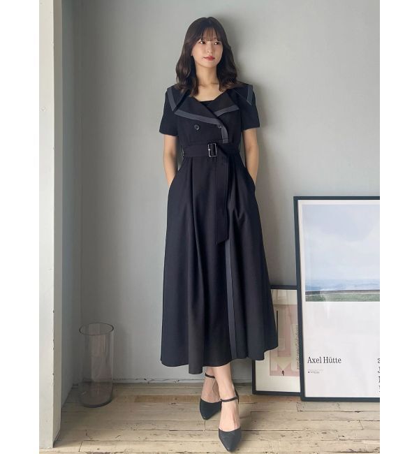 MERCURYDUO「バイカラーハーフスリーブトレンチフレアワンピース」|ワンピース|