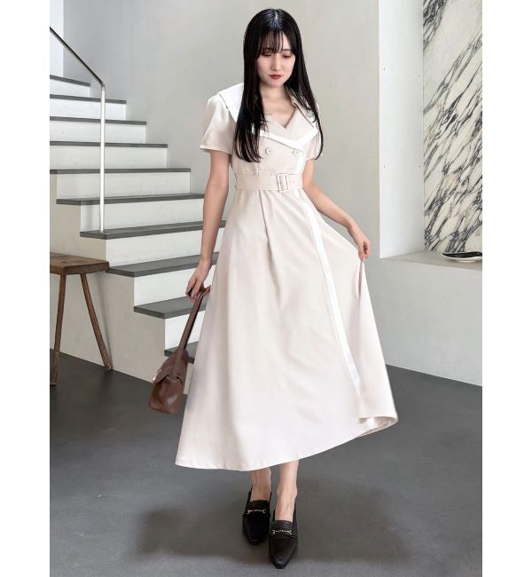 MERCURYDUO「バイカラーハーフスリーブトレンチフレアワンピース」|ワンピース|