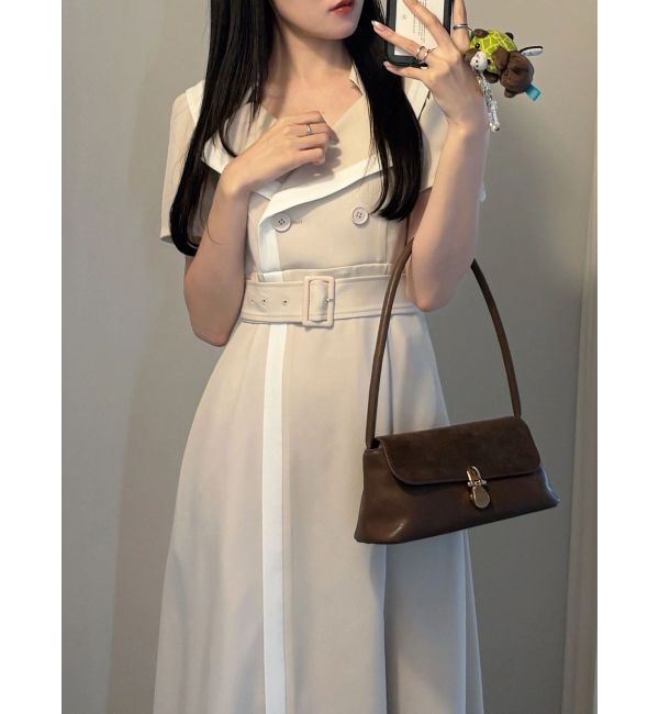 MERCURYDUO「バイカラーハーフスリーブトレンチフレアワンピース」|ワンピース|