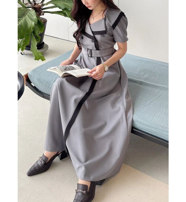 MERCURYDUO「バイカラーハーフスリーブトレンチフレアワンピース」|ワンピース|