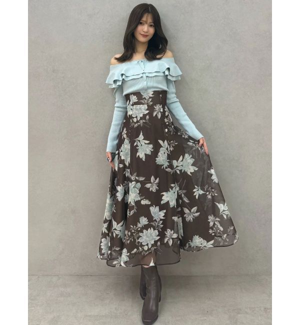 MERCURYDUO「花柄バックレースアップフレアスカート」|スカート|