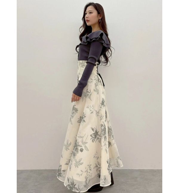 MERCURYDUO「花柄バックレースアップフレアスカート」|スカート|