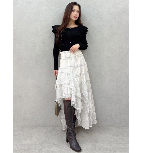 MERCURYDUO「編み変化ラッフルコンパクト」|ニット・セーター|