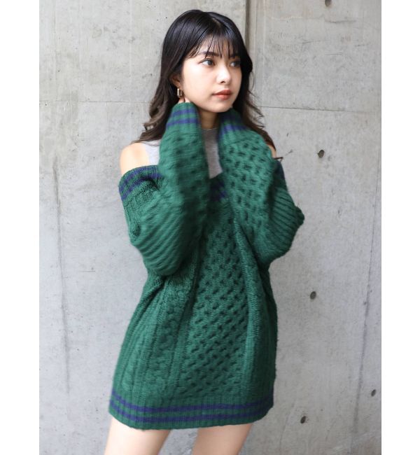 MURUA「ルーズオフショルダーニットワンピース」|ワンピース|グリーン