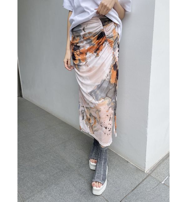 MURUA「アシメドローストリングナロースカート」|スカート|オレンジ