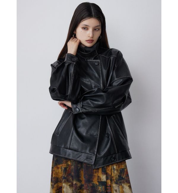 MURUA「スタンドネックフェイクレザージャケット」|ブルゾン・スタジャン|