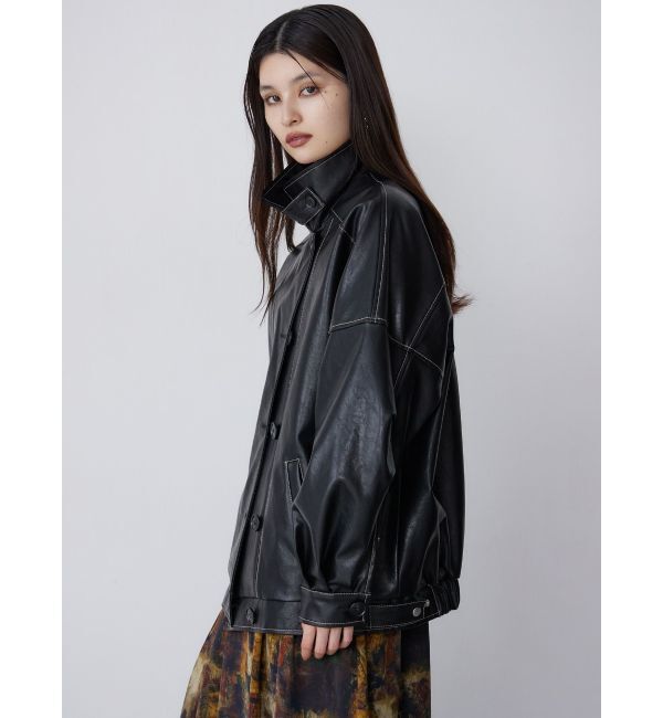 MURUA「スタンドネックフェイクレザージャケット」|ブルゾン・スタジャン|