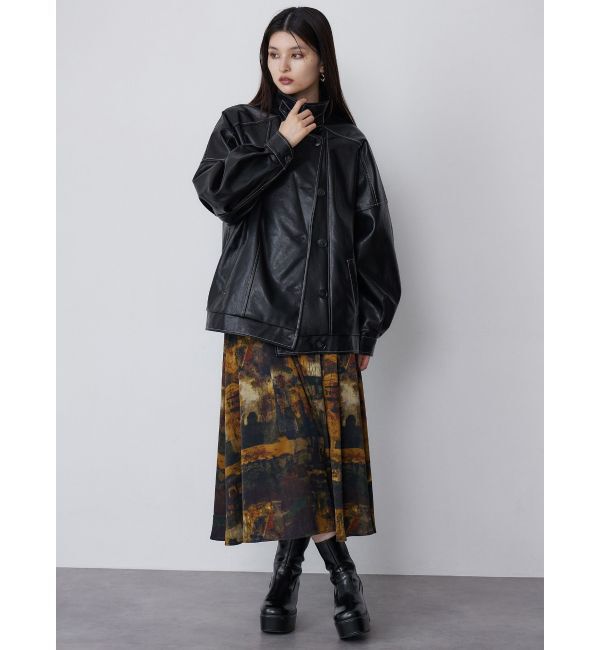 MURUA「スタンドネックフェイクレザージャケット」|ブルゾン・スタジャン|