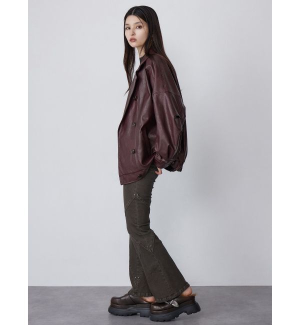 MURUA「スタンドネックフェイクレザージャケット」|ブルゾン・スタジャン|