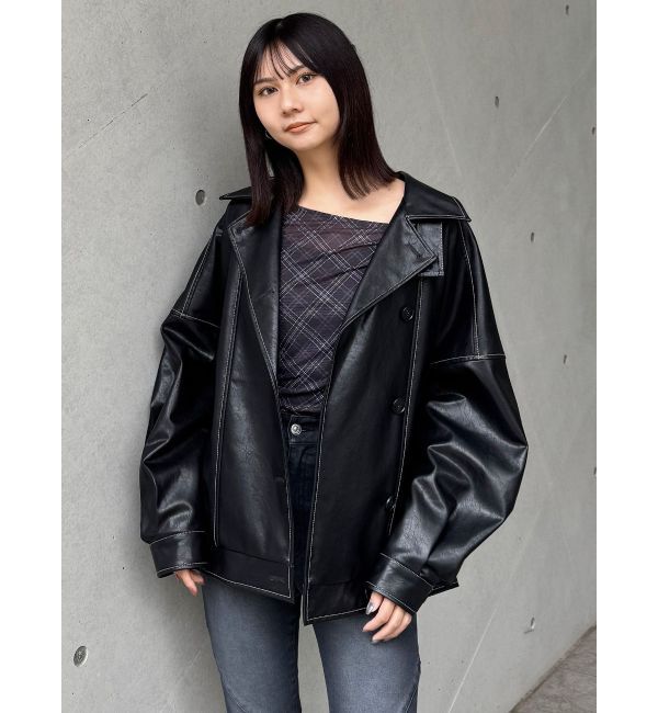 MURUA「スタンドネックフェイクレザージャケット」|ブルゾン・スタジャン|