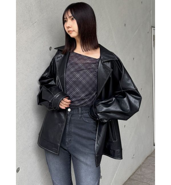 MURUA「スタンドネックフェイクレザージャケット」|ブルゾン・スタジャン|