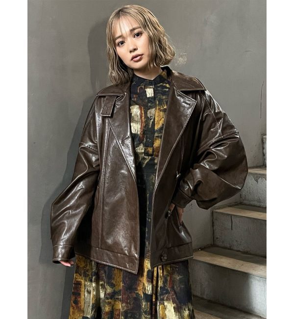 MURUA「スタンドネックフェイクレザージャケット」|ブルゾン・スタジャン|