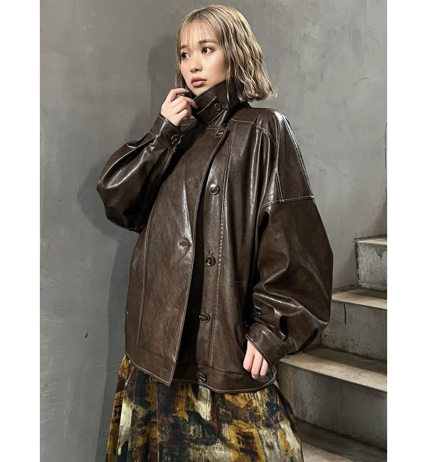 MURUA「スタンドネックフェイクレザージャケット」|ブルゾン・スタジャン|