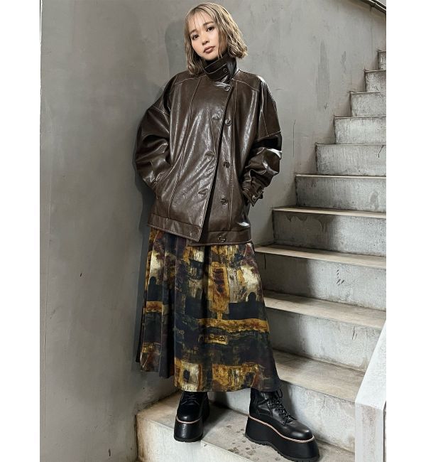 MURUA「スタンドネックフェイクレザージャケット」|ブルゾン・スタジャン|