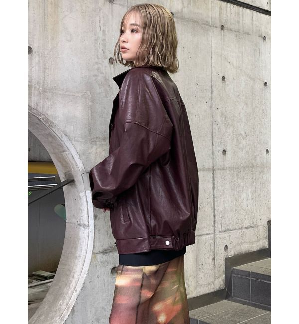 MURUA「スタンドネックフェイクレザージャケット」|ブルゾン・スタジャン|