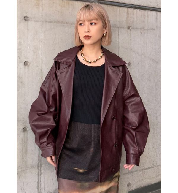 MURUA「スタンドネックフェイクレザージャケット」|ブルゾン・スタジャン|