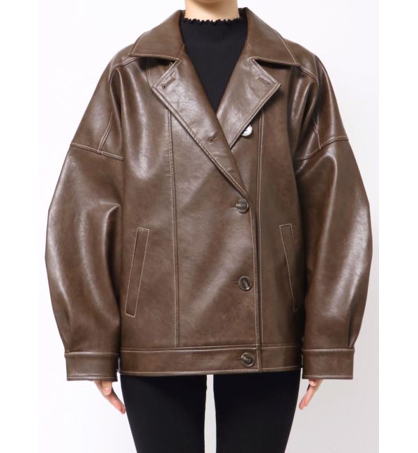 MURUA「スタンドネックフェイクレザージャケット」|ブルゾン・スタジャン|