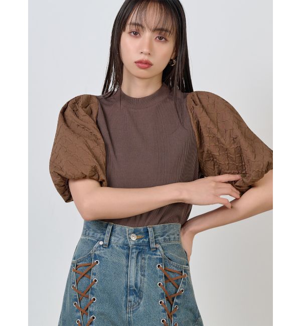 MURUA「テレコドッキングジャガードトップス」|Tシャツ・カットソー|ブラウン