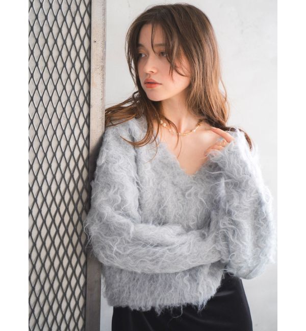 Ungrid「Vネック起毛ルーズニット」|ニット・セーター|