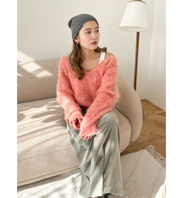 Ungrid「Vネック起毛ルーズニット」|ニット・セーター|