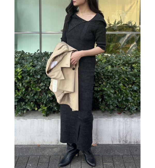 LAGUNAMOON「アシメネックリブハーフスリーブニットワンピース」|ワンピース|