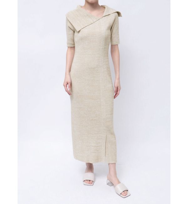 LAGUNAMOON「アシメネックリブハーフスリーブニットワンピース」|ワンピース|