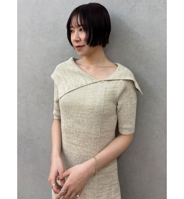 LAGUNAMOON「アシメネックリブハーフスリーブニットワンピース」|ワンピース|