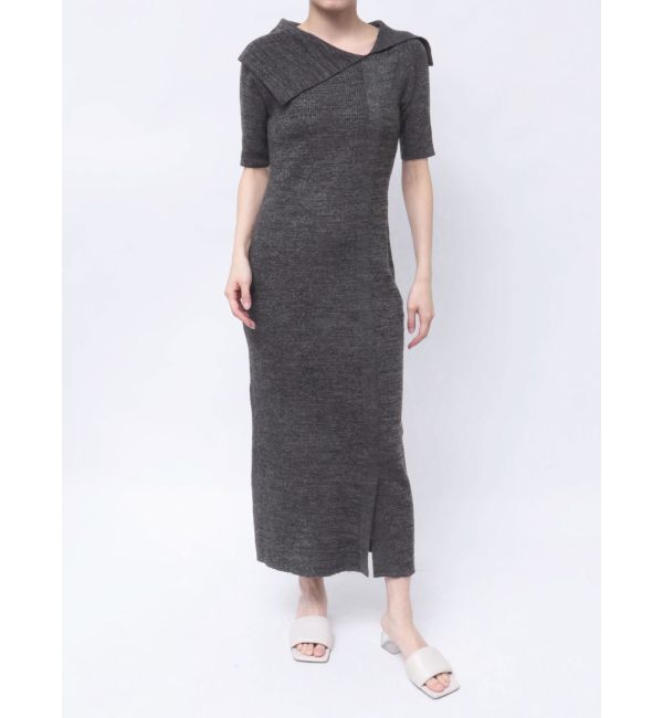 LAGUNAMOON「アシメネックリブハーフスリーブニットワンピース」|ワンピース|