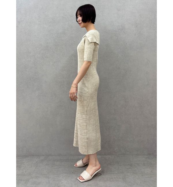 LAGUNAMOON「アシメネックリブハーフスリーブニットワンピース」|ワンピース|