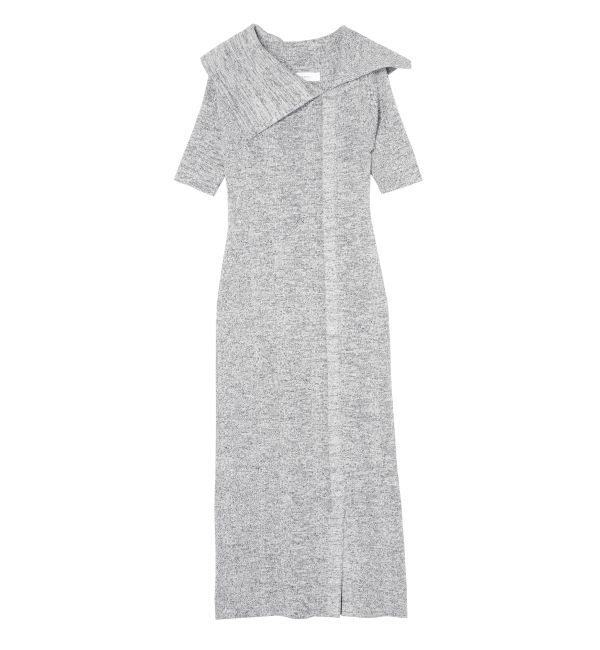 LAGUNAMOON「アシメネックリブハーフスリーブニットワンピース」|ワンピース|ライトグレー