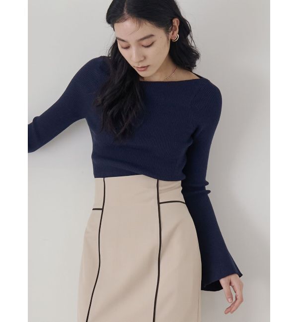 LAGUNAMOON「アシンメトリードレープフレアスリーブニット」|ニット・セーター|