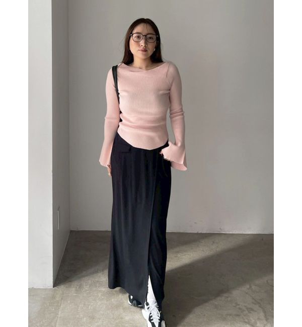 LAGUNAMOON「アシンメトリードレープフレアスリーブニット」|ニット・セーター|