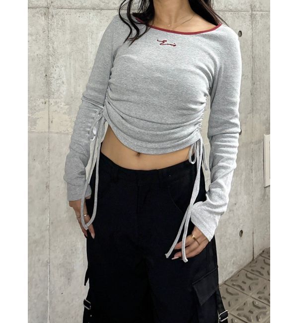 EVRIS「サイドドロストワンポイントショートトップス」|Tシャツ・カットソー|グレー