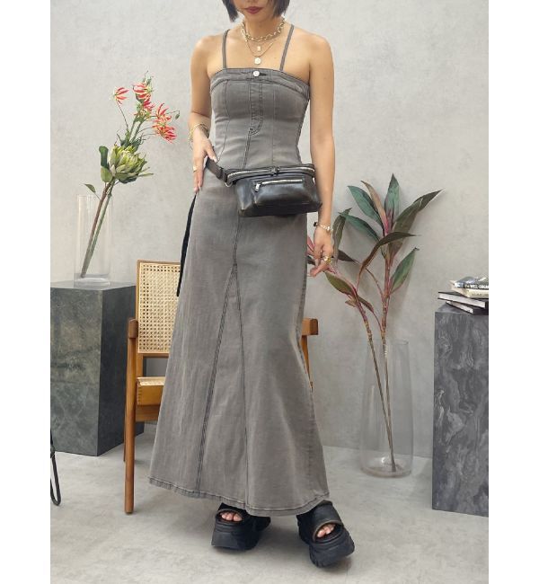 EVRIS「デニムベアロングワンピース」|ワンピース|ブラック