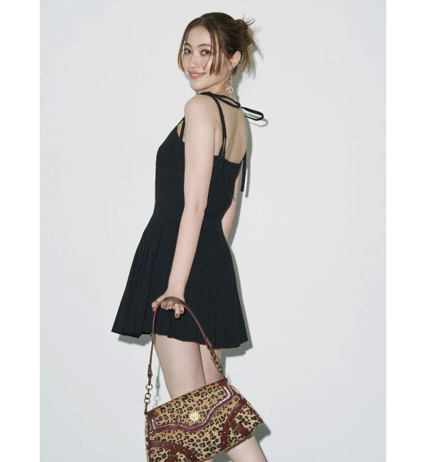 EVRIS「ショルダーリボンプリーツミニワンピース」|ワンピース|ブラック