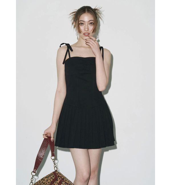 EVRIS「ショルダーリボンプリーツミニワンピース」|ワンピース|