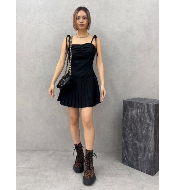 EVRIS「ショルダーリボンプリーツミニワンピース」|ワンピース|