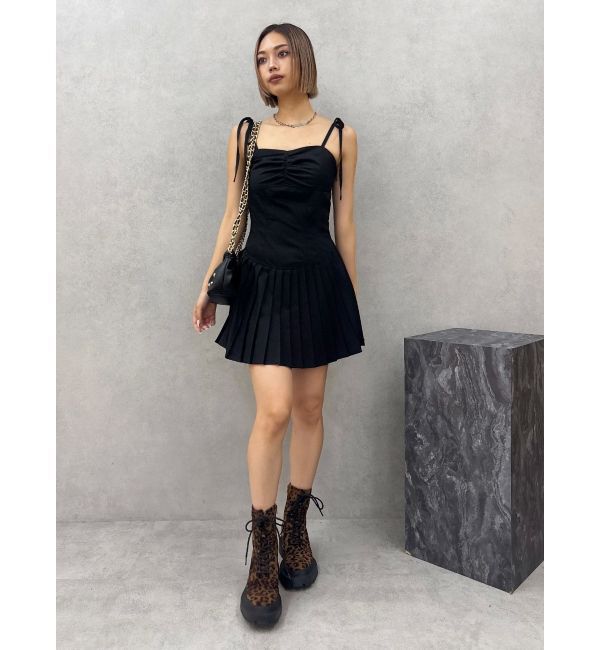 EVRIS「ショルダーリボンプリーツミニワンピース」|ワンピース|