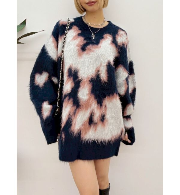 EVRIS「アニマルシャギーオーバーサイズニットトップス」|ニット・セーター|ネイビー