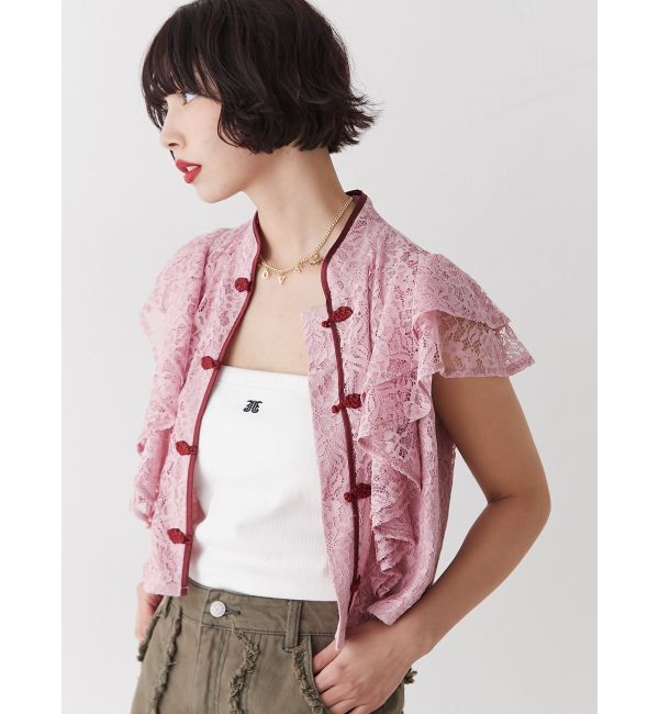 jouetie「ショルダーフリルレースチャイナブラウス」|シャツ・ブラウス|ピンク
