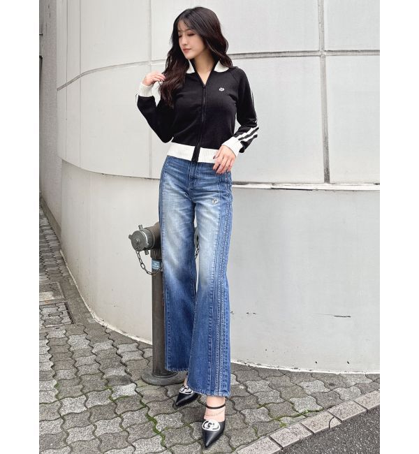 GYDA「ハイウエストGD SIDE 2ラインストレートワイドデニムパンツ」|デニム|